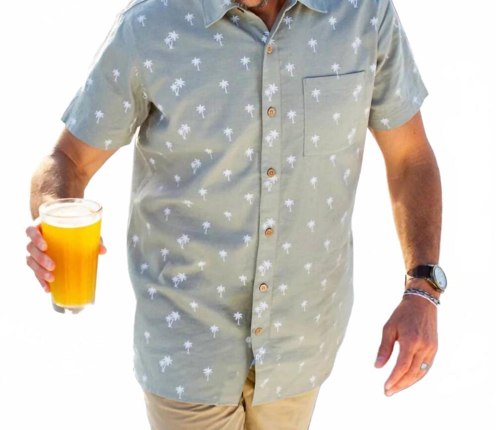 NEW FLOMOTION men's simple palm hemp linen woven shirt in beige